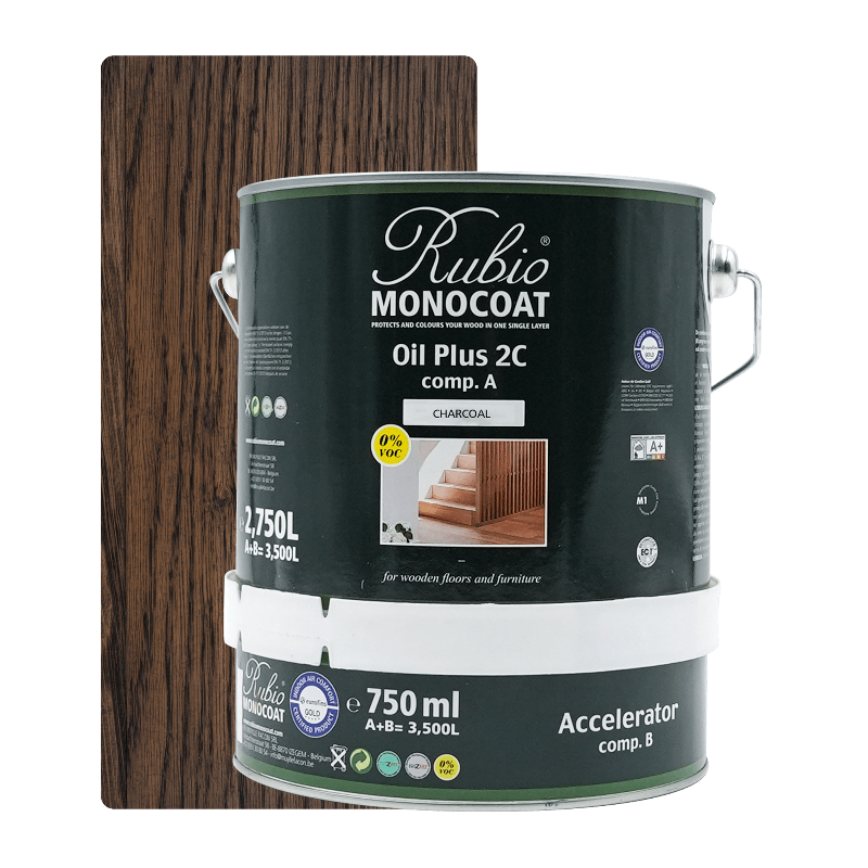Rubio Monocoat Oil Plus 2C indendørs træolie i farven Charcoal, 3,5 liter
