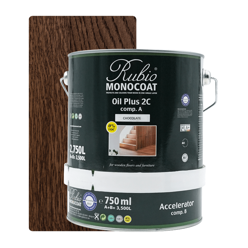 Rubio Monocoat Oil Plus 2C træolie i farven Chocolate, 3,5 liter