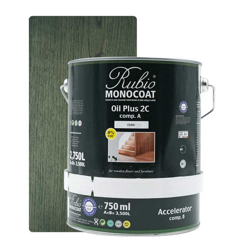 Stor dunk Rubio Monocoat Oil Plus 2C træolie i nuancen Fern, 3,5 liter