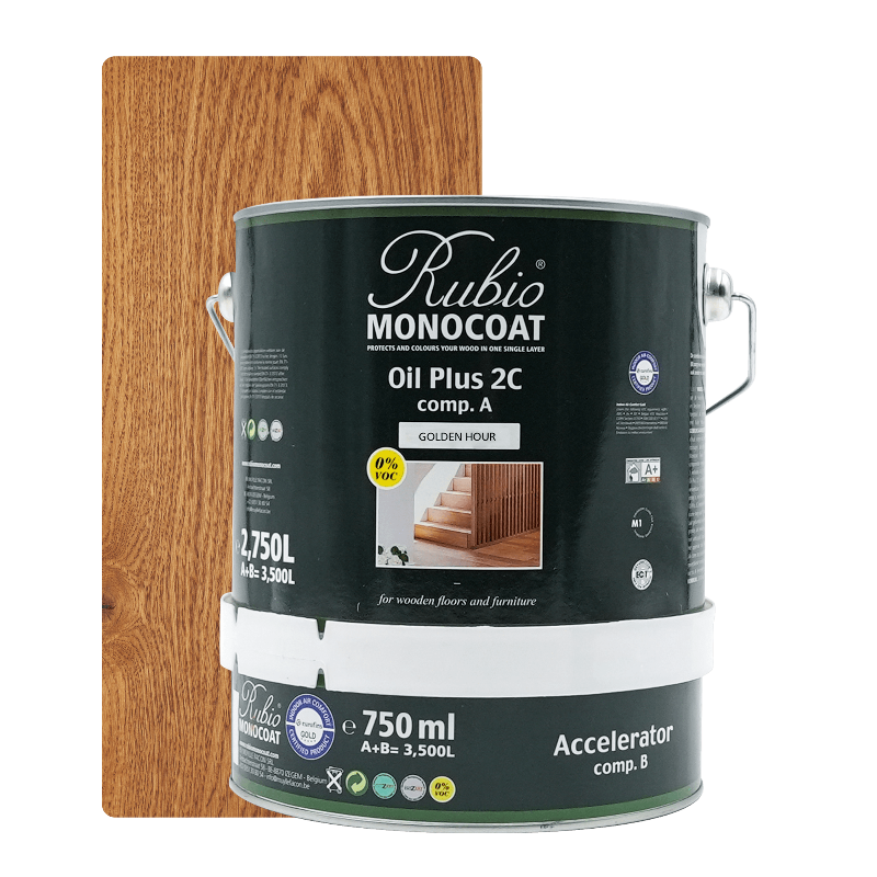 Stor dunk Rubio Monocoat Oil Plus 2C træolie i farven Golden Hour, 3,5 L