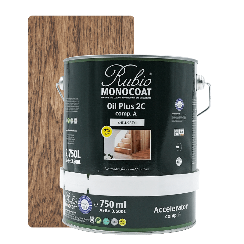 Rubio Monocoat Oil Plus 2C indendørs træolie i farven Shell Grey, 3,5 liter