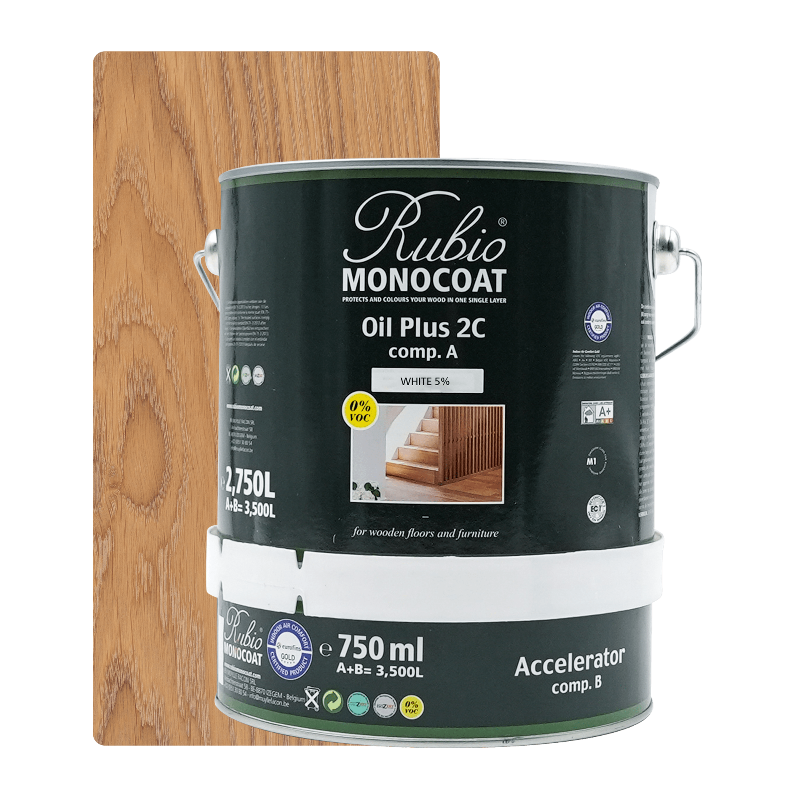 Rubio Monocoat Oil Plus 2C træolie i farven White 5%, 3,5 liter
