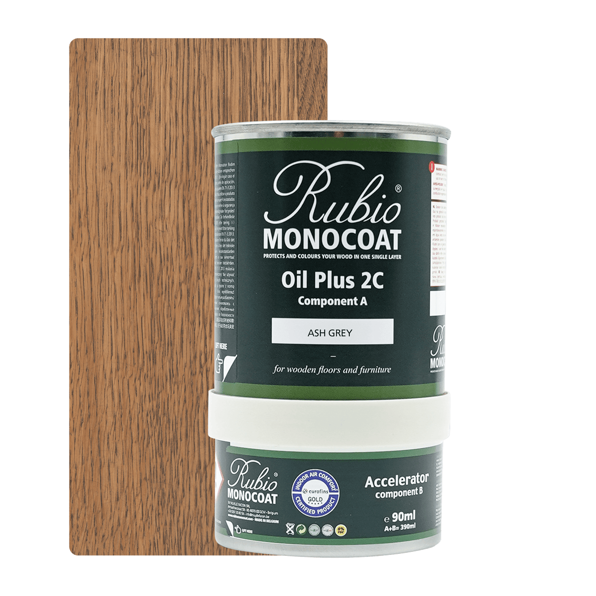 Rubio Monocoat Oil Plus 2C indendørs træolie i farven Ash Grey, 390 ml beholder