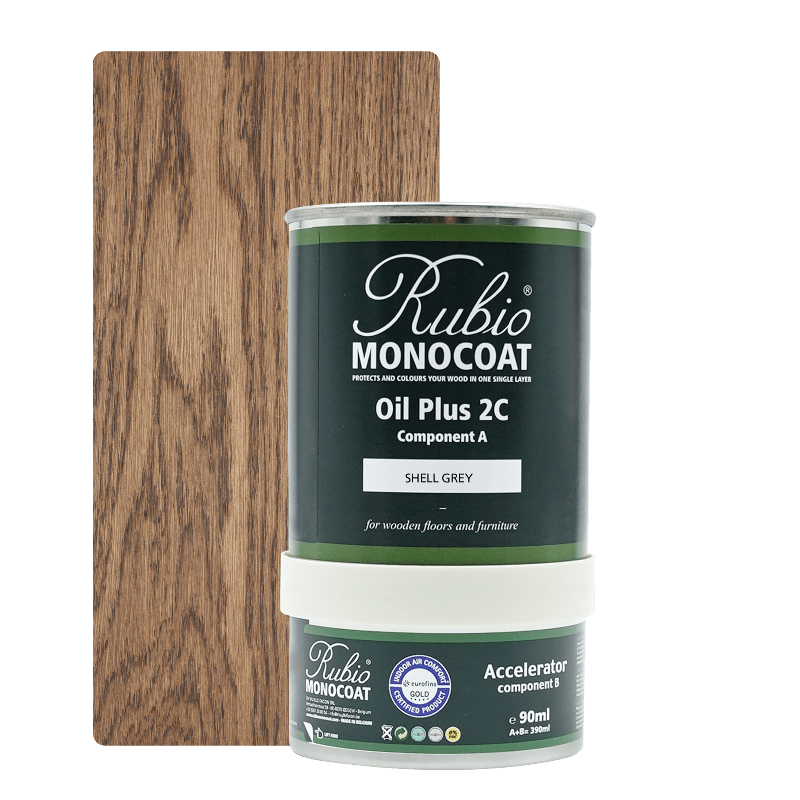 Rubio Monocoat Oil Plus 2C indendørs træolie i farven Shell Grey, 390 ml