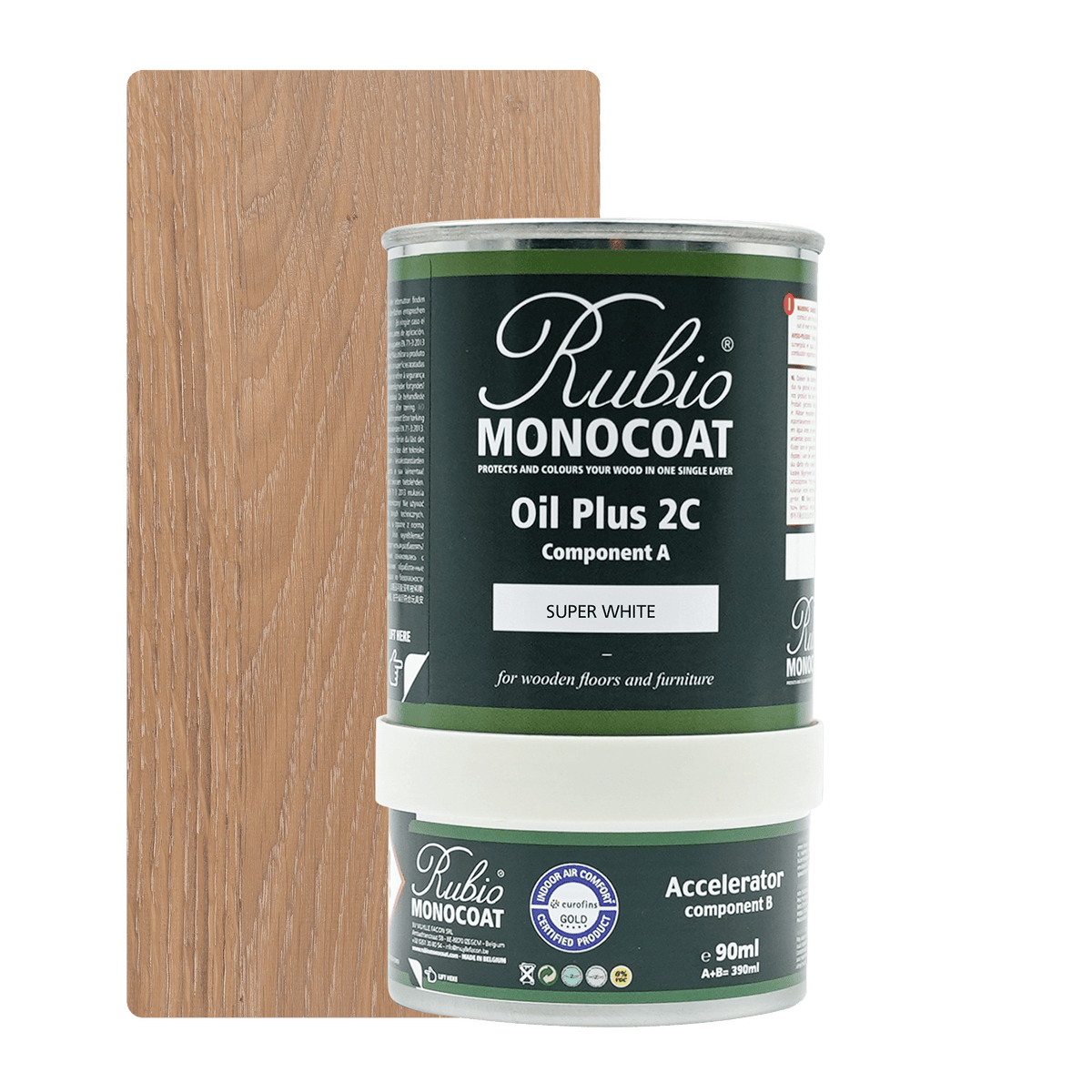 Rubio Monocoat Oil Plus 2C indendørs træolie i farven Super White, 390 ml