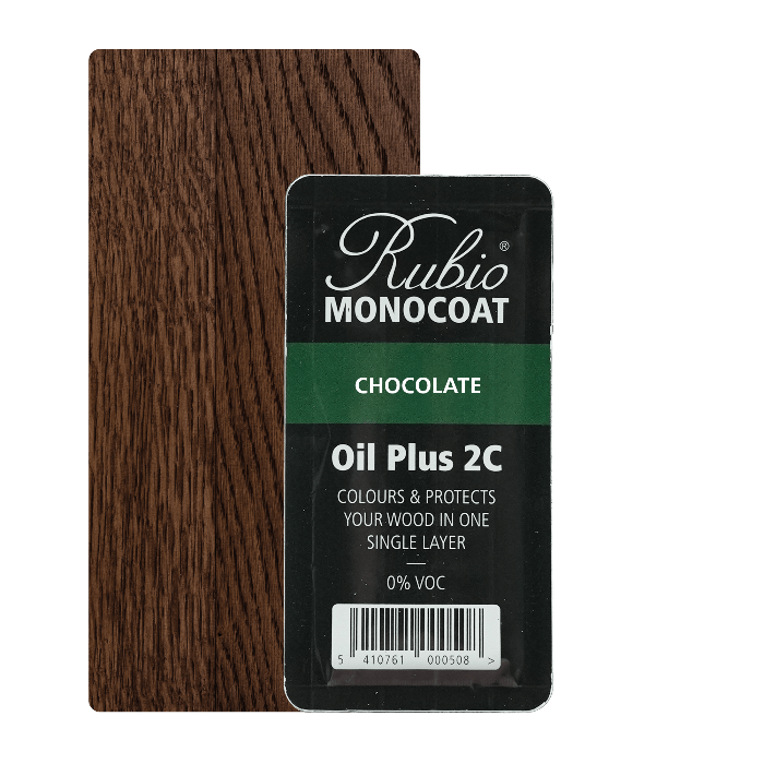 Rubio Monocoat Oil Plus 2C indendørs træolie i farven Chocolate, 6 ml