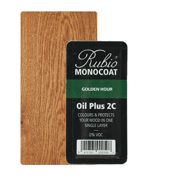 Mini-flaske Rubio Monocoat Oil Plus 2C træolie i nuancen Golden Hour, 6 ml