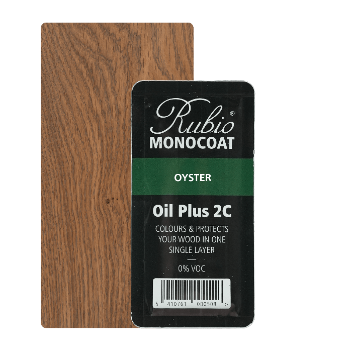 Lille prøveflaske Rubio Monocoat Oil Plus 2C indendørs træolie i farven Oyster, 6 ml