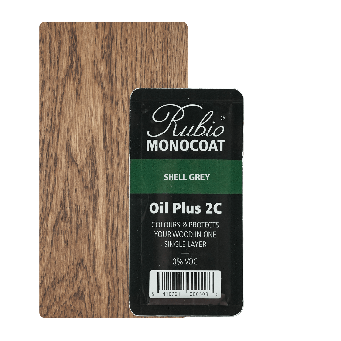 Rubio Monocoat Oil Plus 2C indendørs træolie i farven Shell Grey, 6 ml