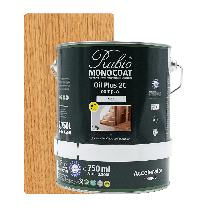 Rubio Monocoat Oil Plus 2C indendørs træolie i nuancen Pure, 3,5 liter