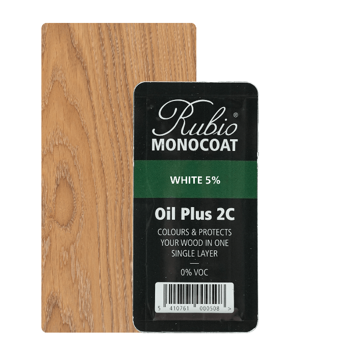 Rubio Monocoat Oil Plus 2C indendørs træolie i farven White 5%, 6 ml