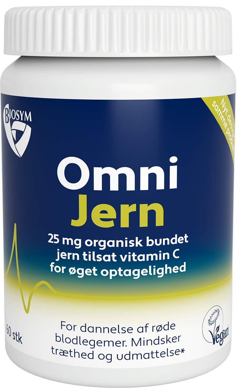 Pakning med Biosym OmniJern jerntilskud, 60 kapsler