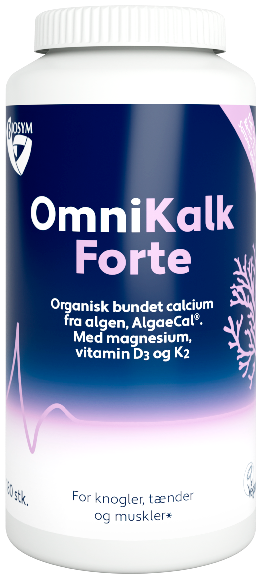Pakning med Biosym OmniKalk Forte plantebaseret kalktilskud, 180 kapsler