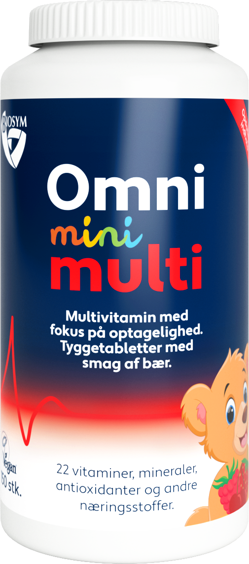 Pakning med Biosym OmniMini Multi tyggetabletter til børn