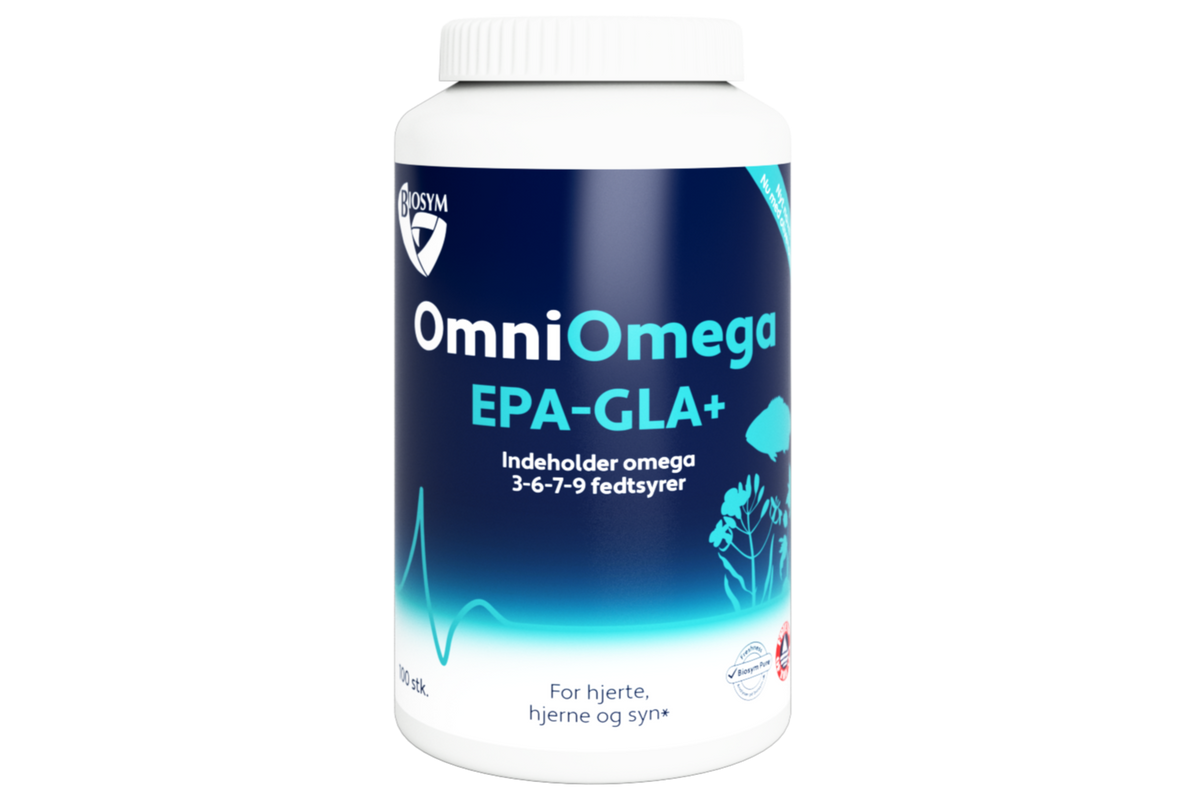 Biosym OmniOmega EPA-GLA+ kosttilskud med 100 kapsler omega 3-6-7-9