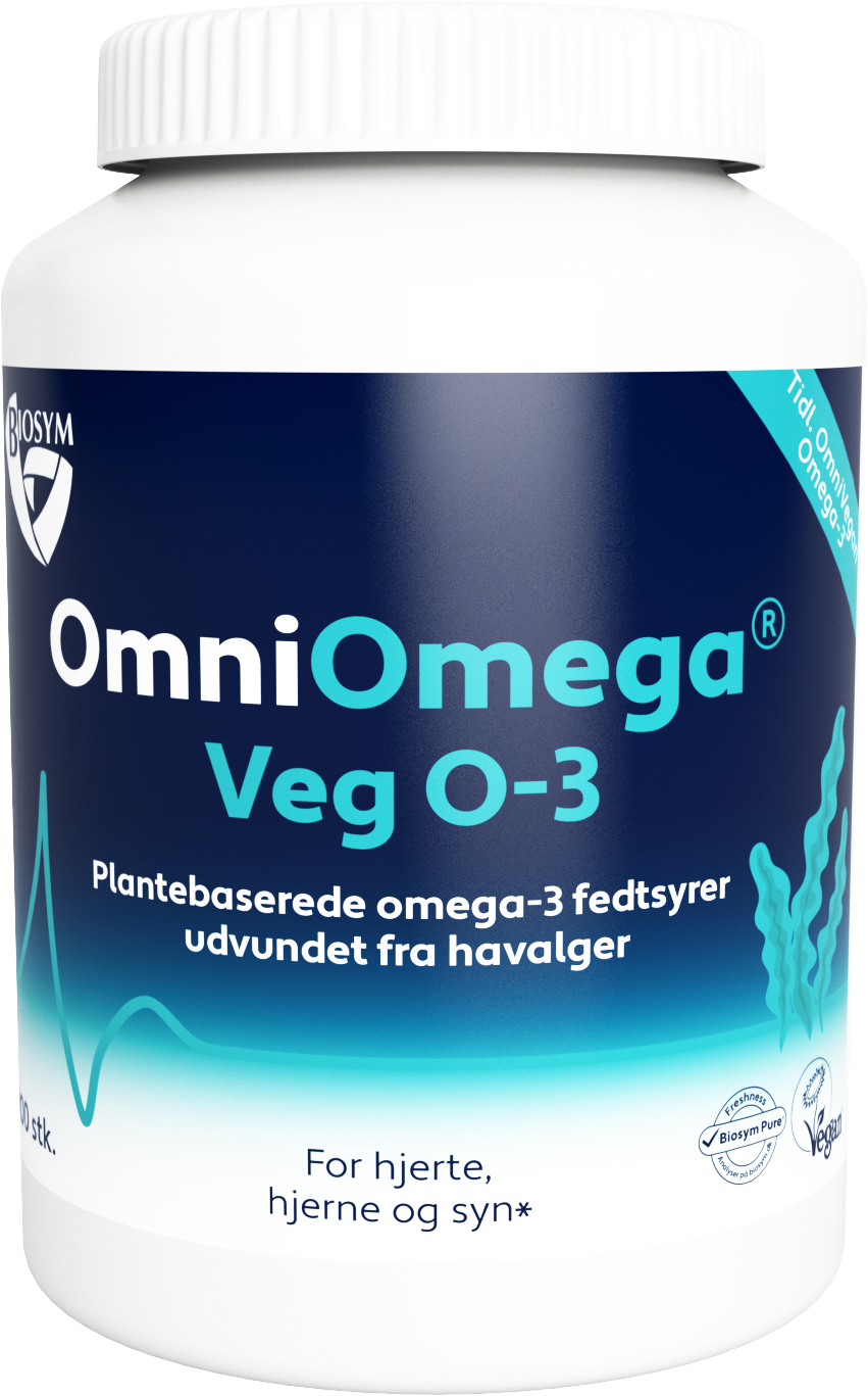 Biosym OmniOmega Veg O-3 plantebaseret omega-3, pakning med 100 kapsler