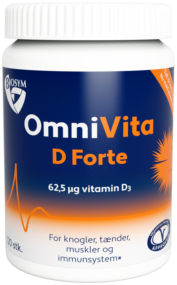 Pakning med Biosym OmniVita Veg D Forte D-vitamin, 60 kapsler