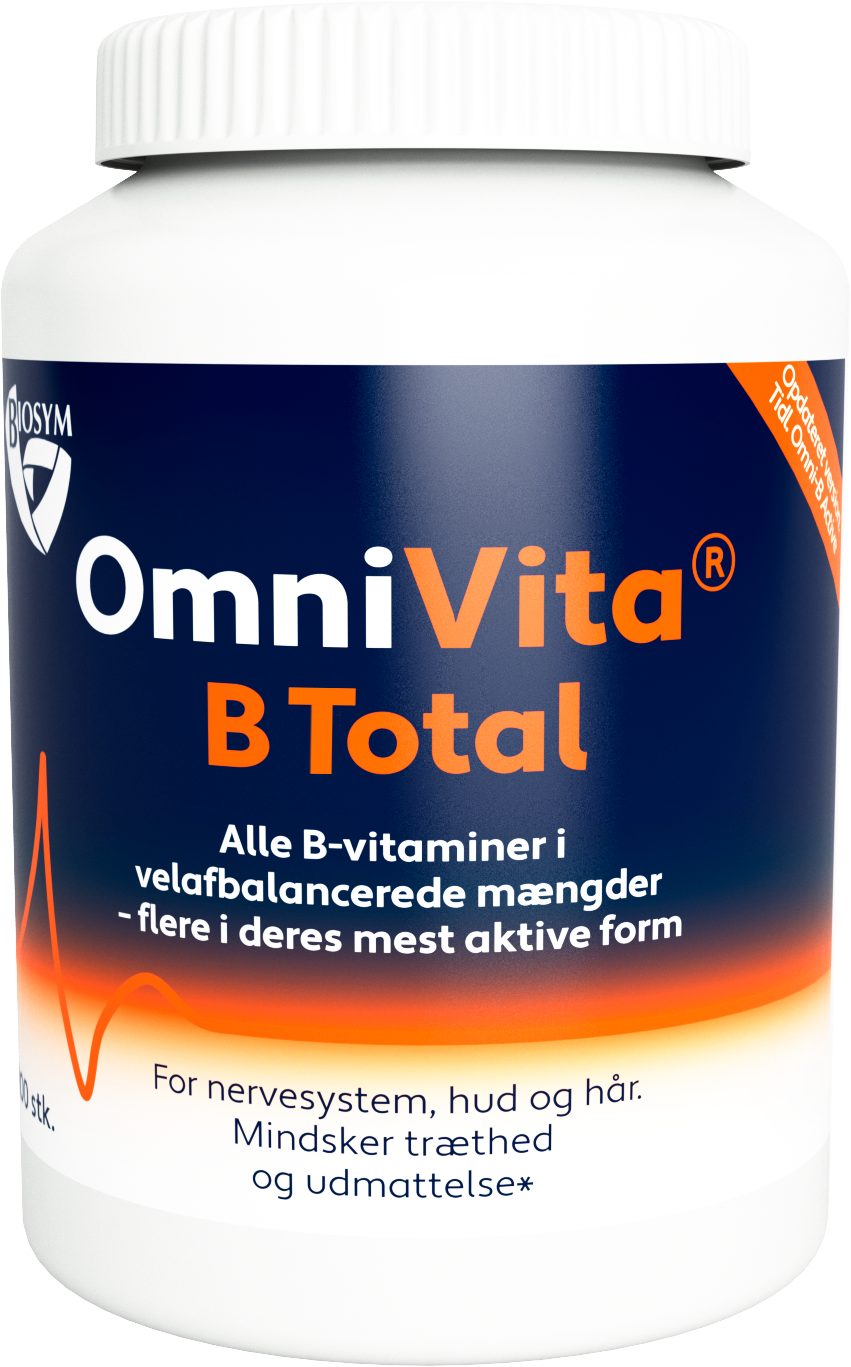 Biosym OmniVita B Total B-vitamintilskud, pakning med 100 tabletter