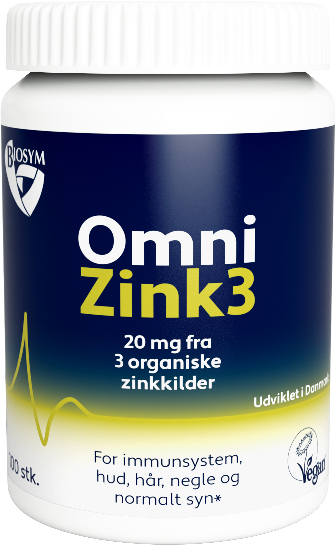 Pakning med Biosym OmniZink3 zinktabletter, 20 mg, 100 tabletter