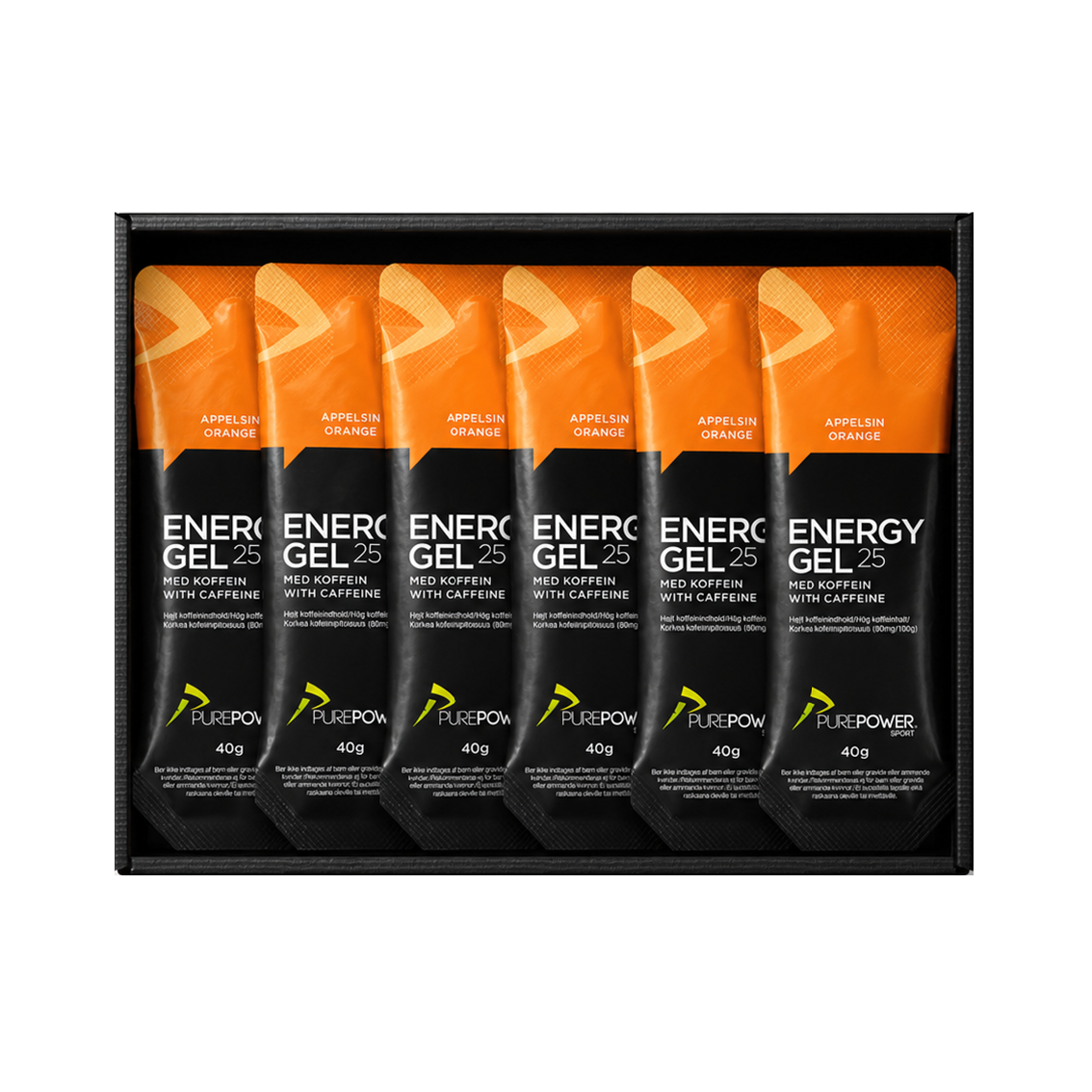 PurePower Energy Gel 25 med koffein og appelsinsmag, 12 breve à 40 g
