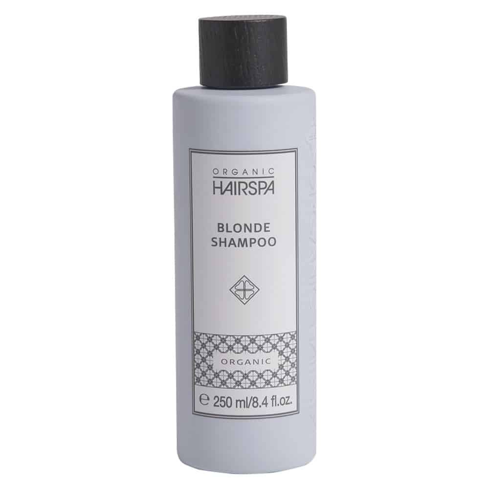 Flaske med Organic Hairspa Blonde Shampoo, sølvshampoo på 250 ml fra ICON Hairspa