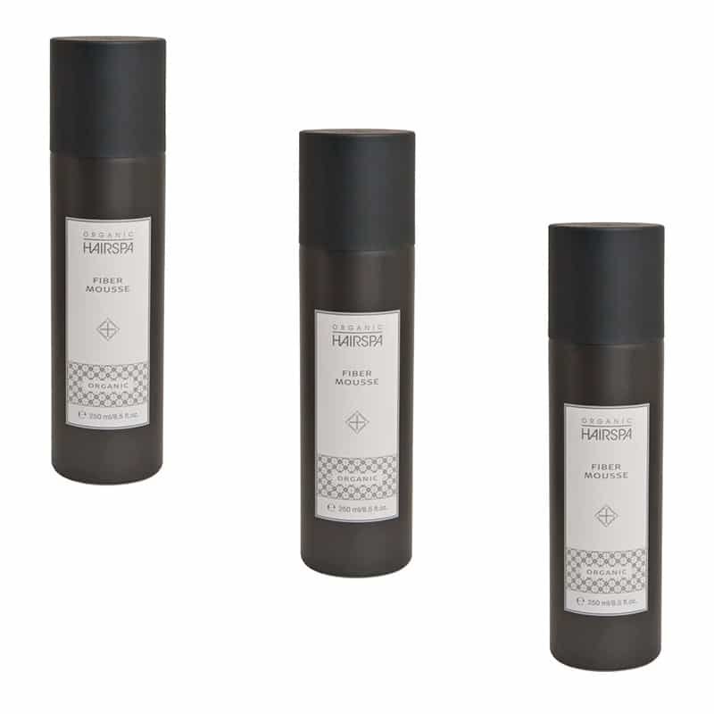 Tre flasker Organic Hairspa Fiber Mousse stylingmousse à 250 ml