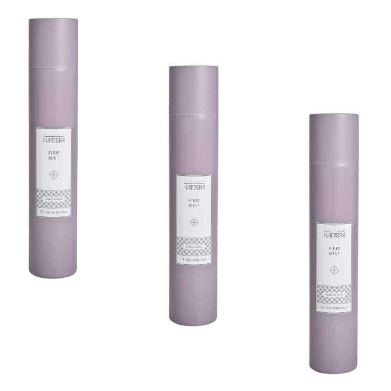 Tre flasker Organic Hairspa Firm Mist hårspray à 400 ml