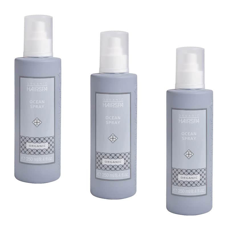 Tre flasker Organic Hairspa Ocean Spray saltvandsspray à 250 ml