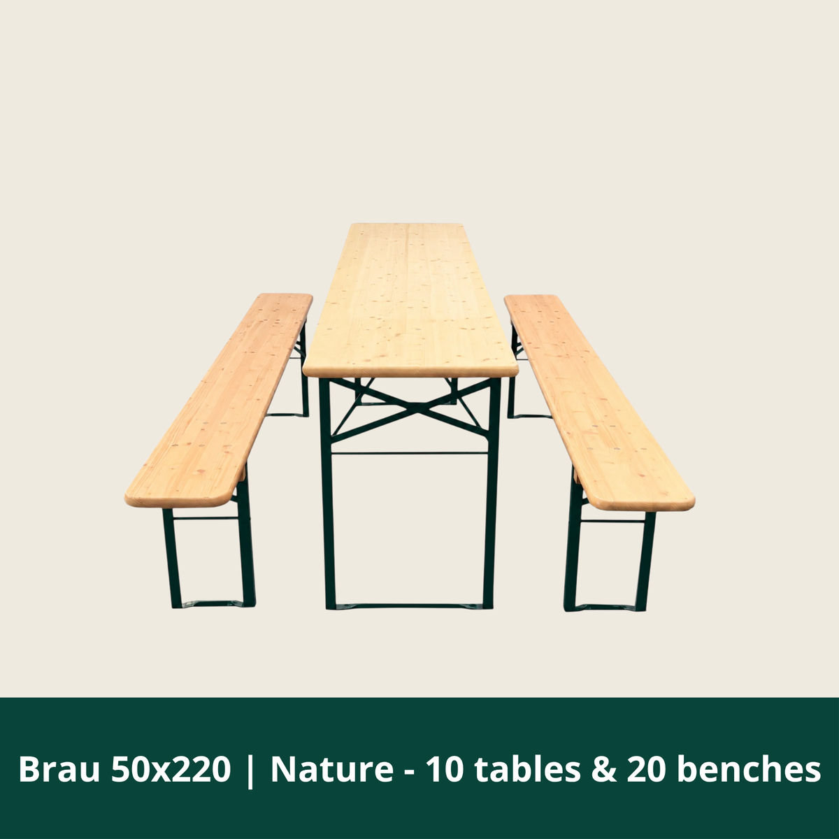 Brau bordbænkesæt i natur med borde på 220 x 50 cm og bænke på 220 x 25 cm