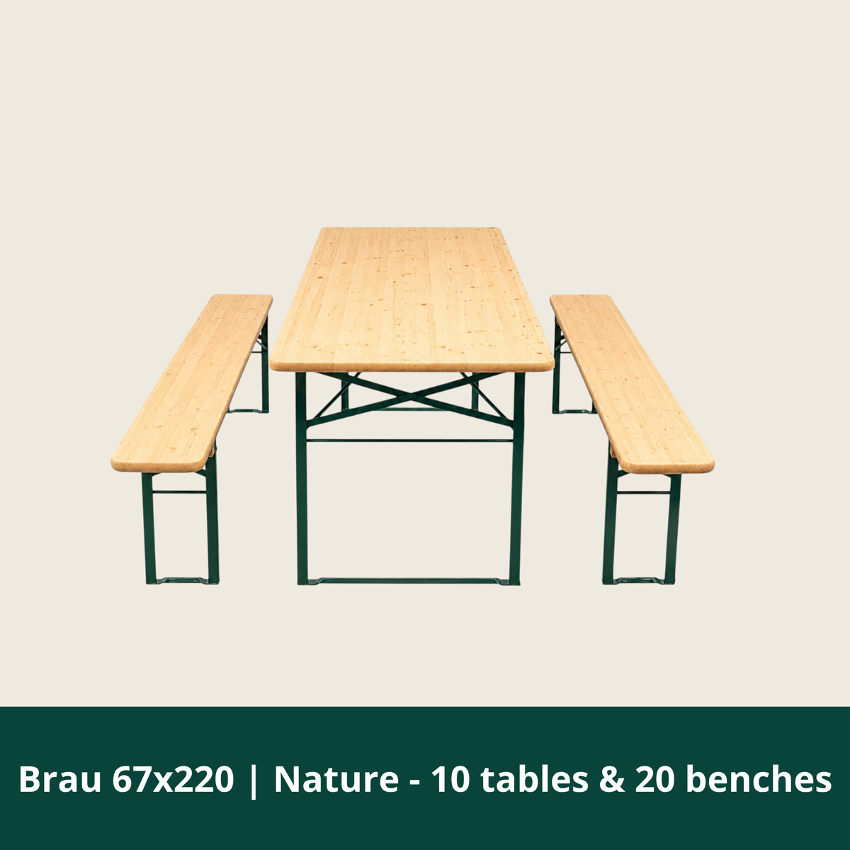 Brau bordbænkesæt i natur med borde på 220 x 67 cm og bænke på 220 x 25 cm