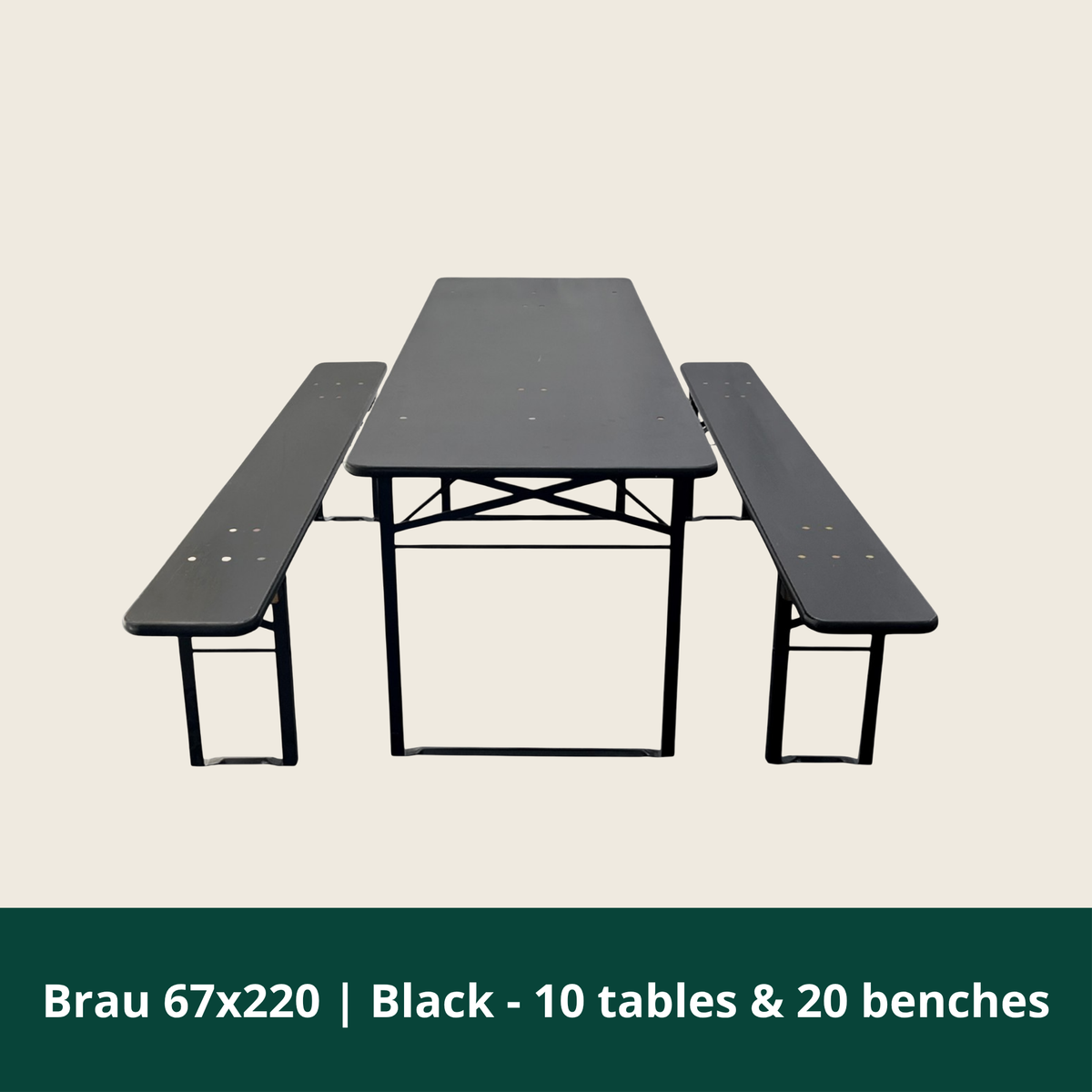 Brau bordbænkesæt i sort med borde på 220 x 67 cm og bænke på 220 x 25 cm