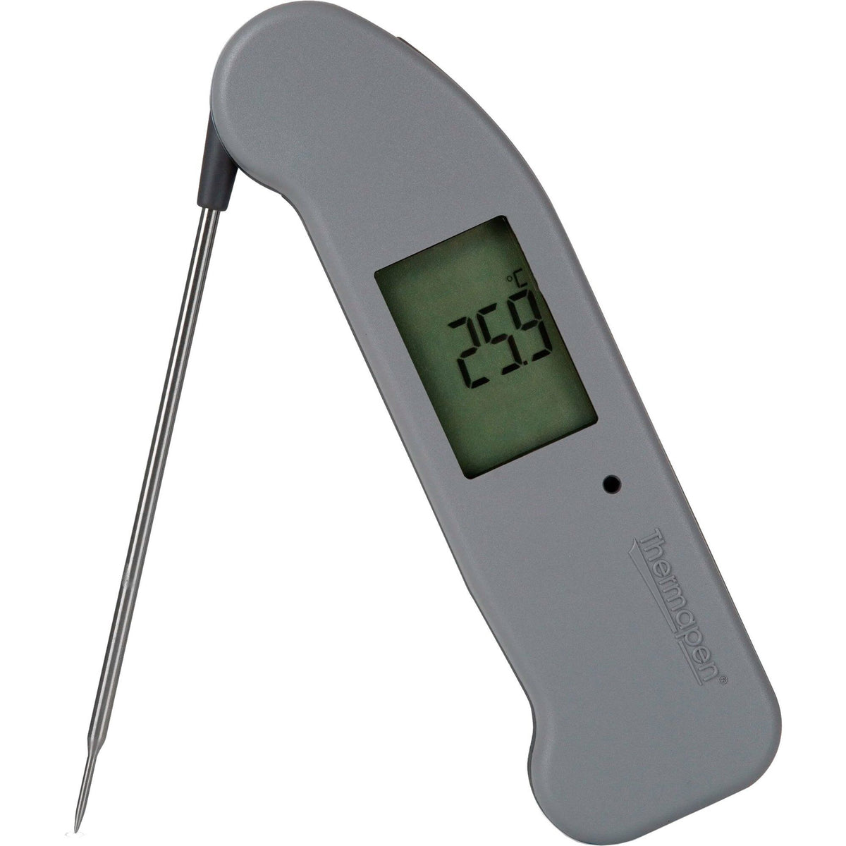 Thermapen ONE køkkentermometer i grå med oplyst rotationsdisplay
