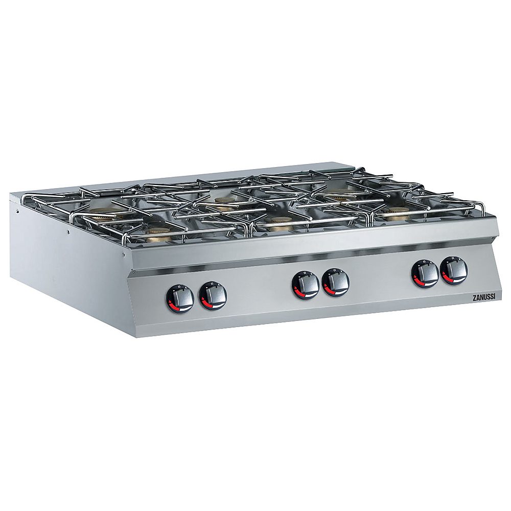 Zanussi EVO900 gaskogebord med seks kraftige gasbrændere til storkøkken