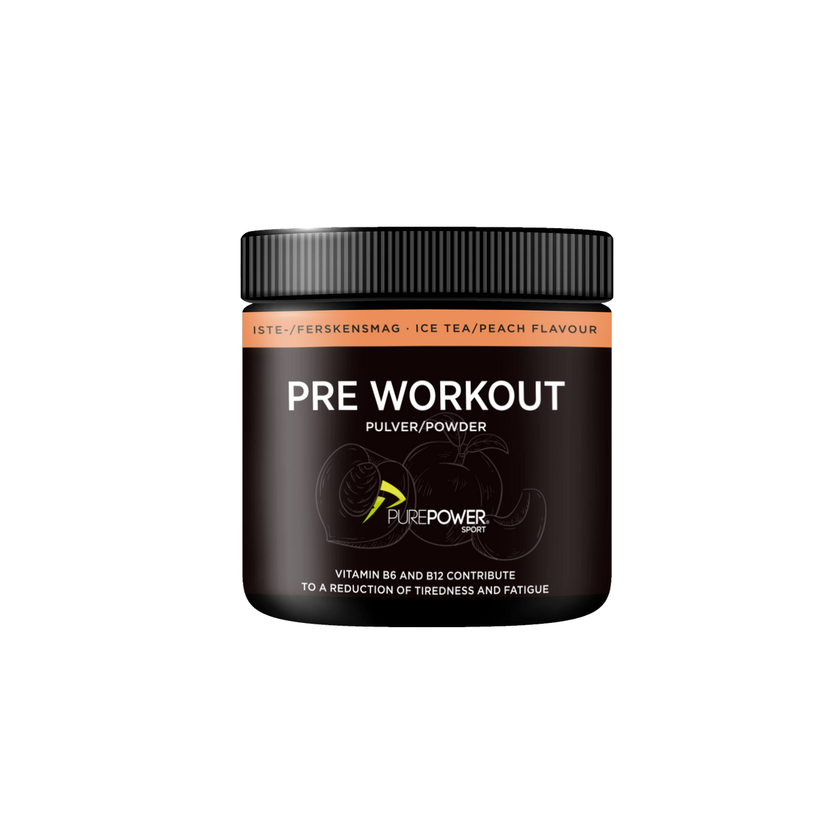 PurePower Pre-Workout PWO pulver med smag af Ice Tea Peach i pakke på 300 g