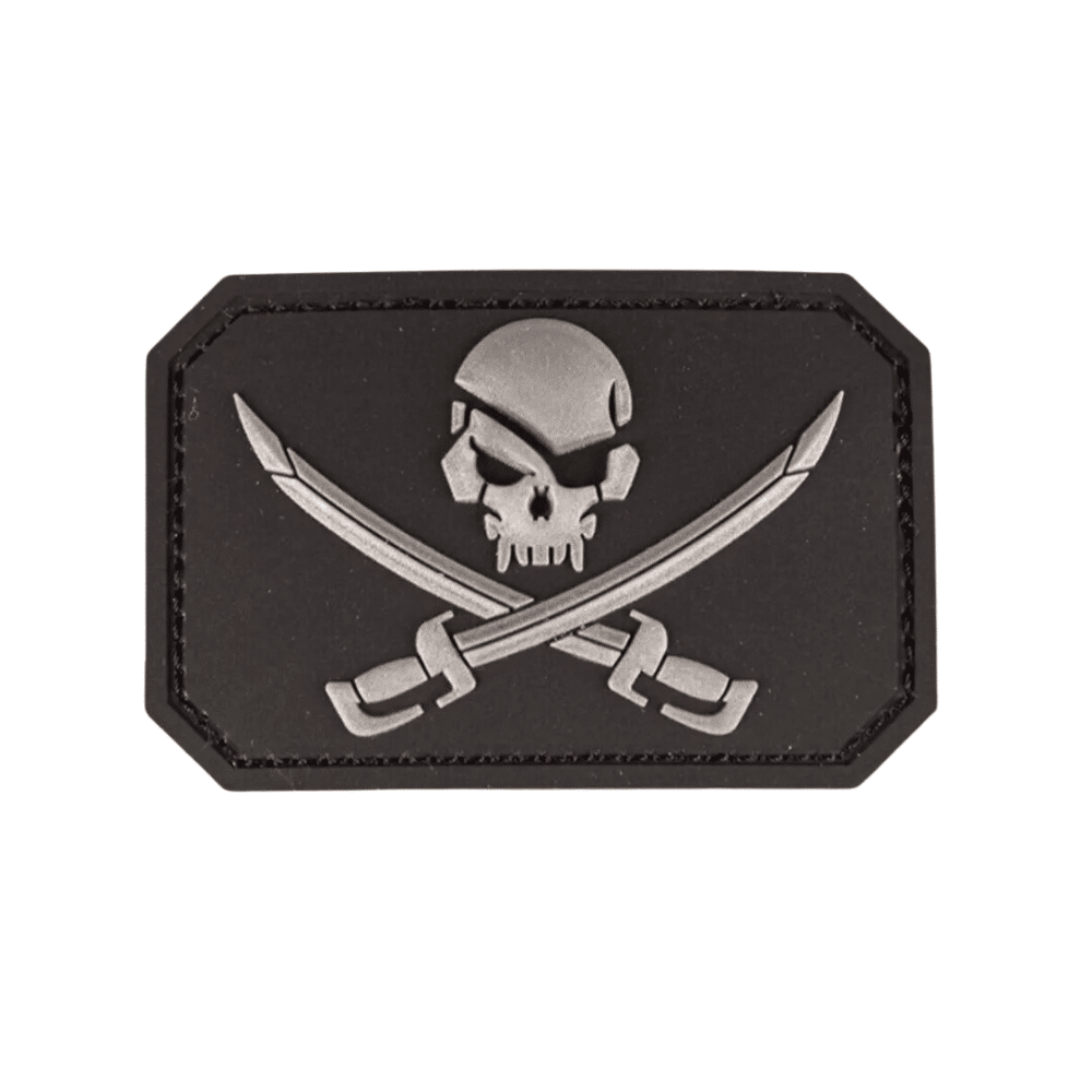 Sort pirat patch til skoletaske, 5,5 x 7,5 cm