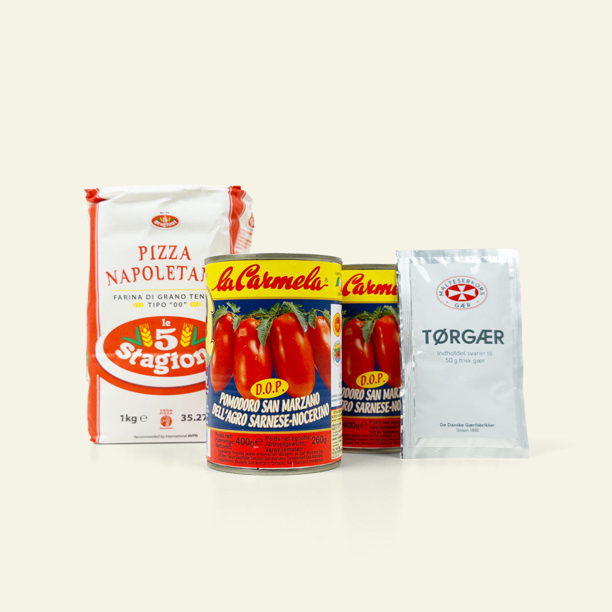Pizzanørdens Le 5 Stagioni pizzakit med råvarer til napolitansk pizza