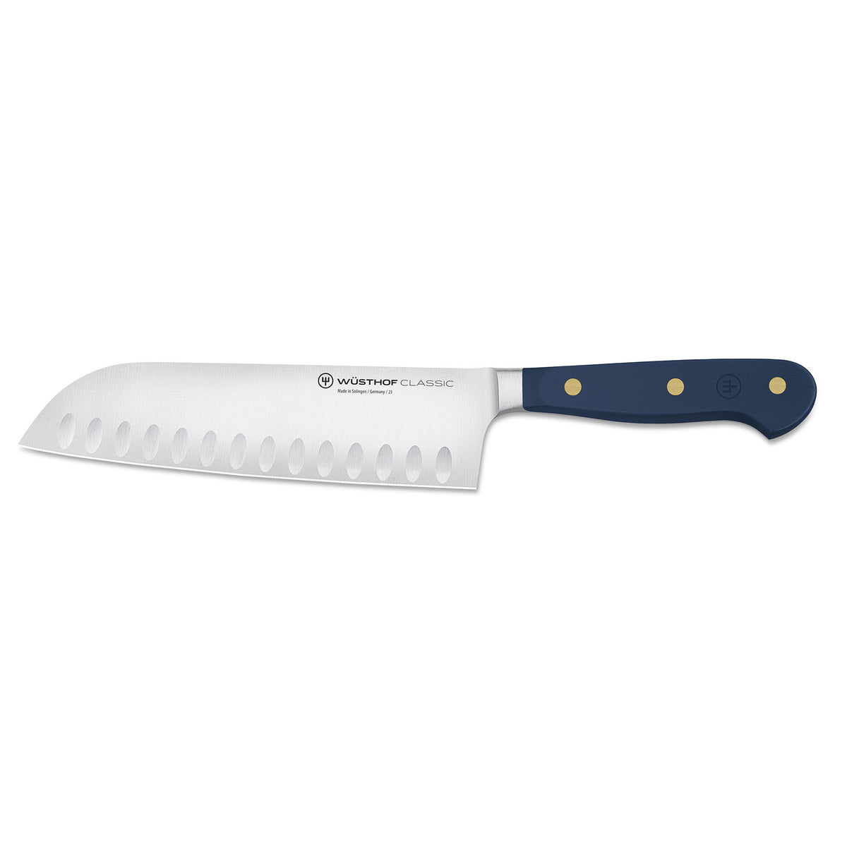 Wüsthof Classic Colour santokukniv på 17 cm med blåbærfarvet håndtag