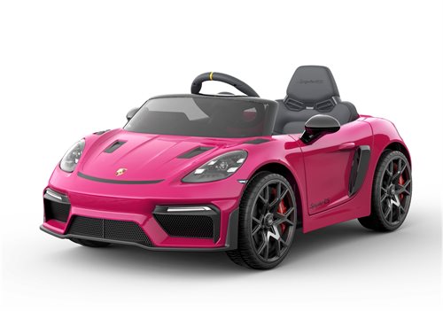 Pink Porsche 718 Spyder RS elbil til børn med gummihjul og fjernbetjening