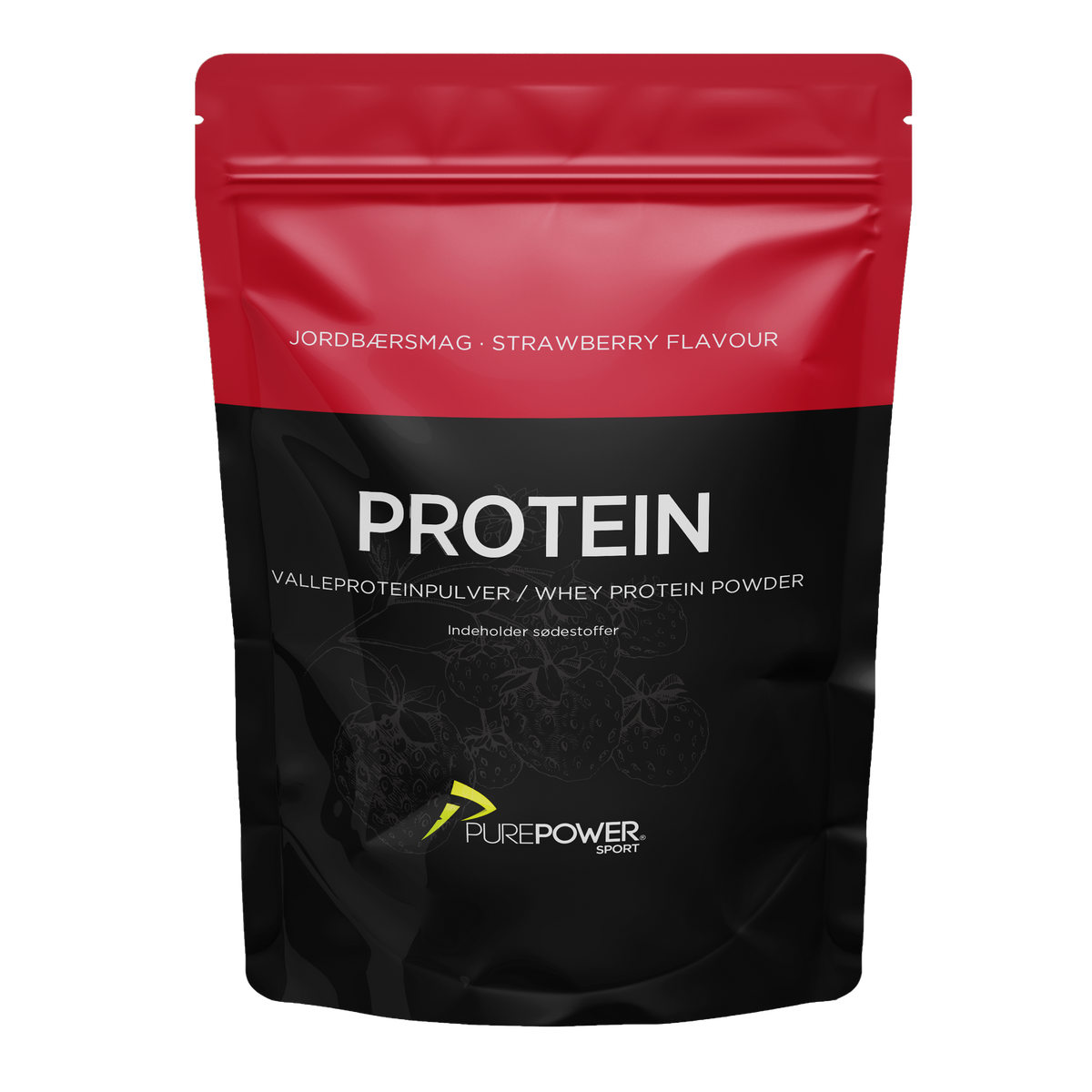 PurePower Valle Protein med jordbærsmag, valleproteinkoncentrat i 1 kg