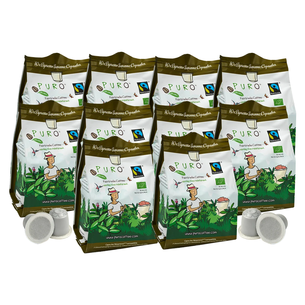 Stor pakke med 100 Puro Savanna Espresso kaffekapsler