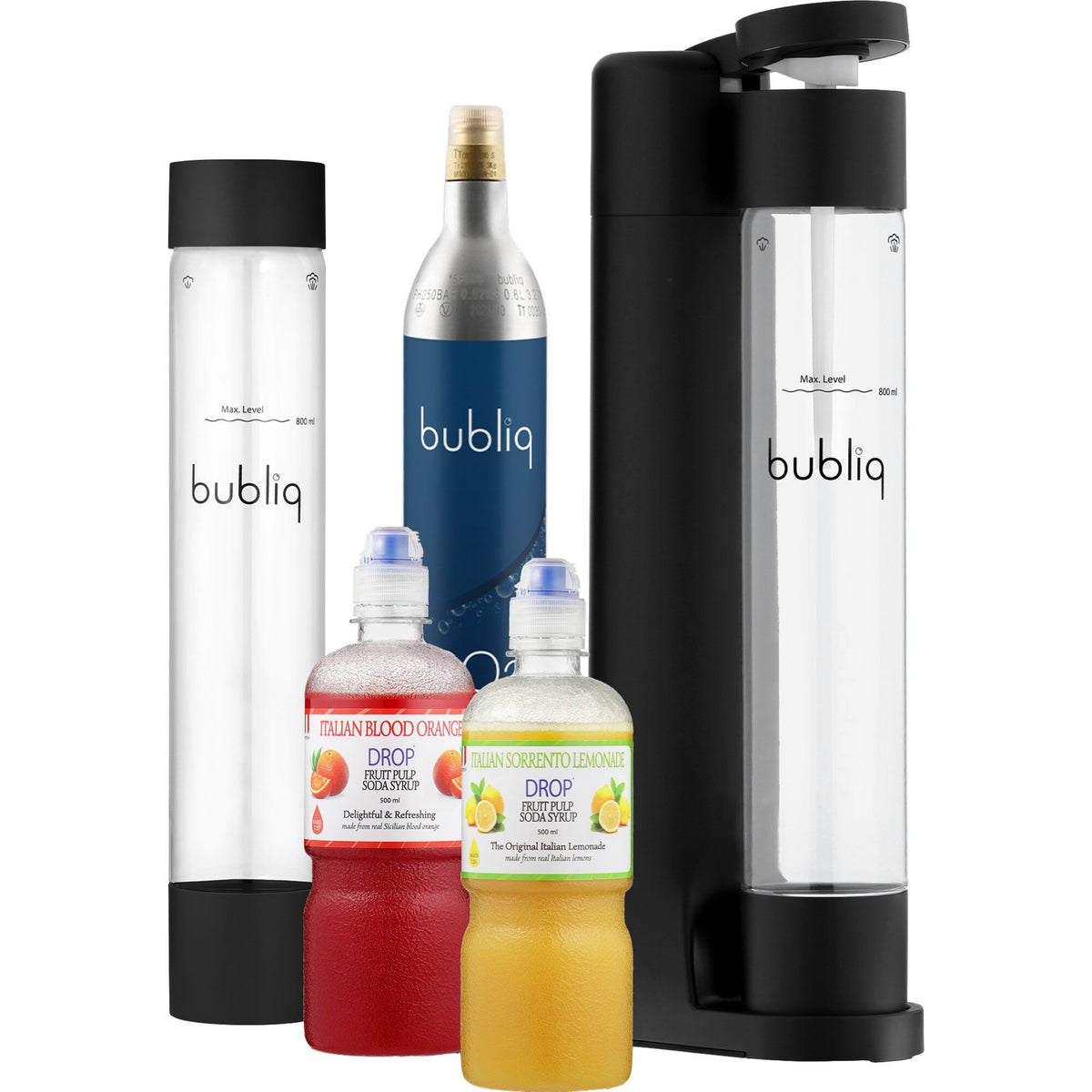 Bubliq matsort sodavandsmaskine value pack med flaske på 0,8 liter