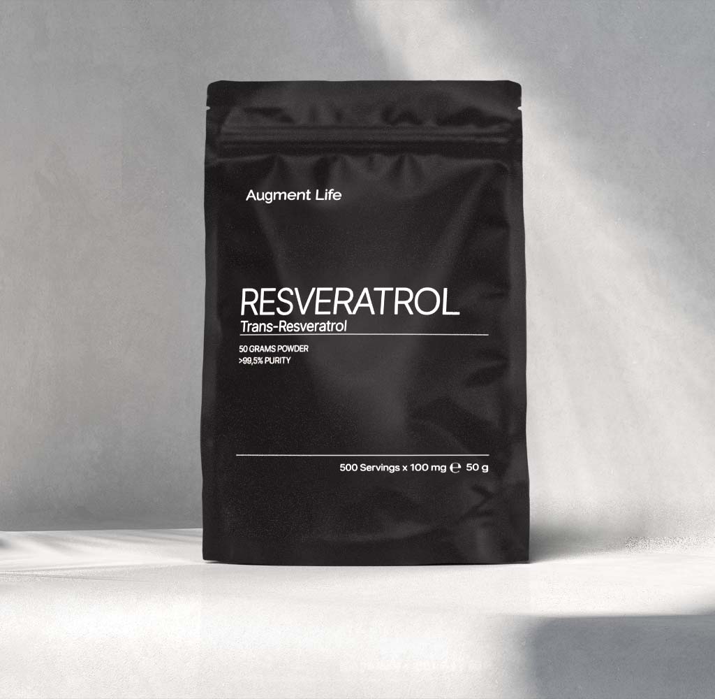 Pakke med Augment Life Trans-Resveratrol pulver, 50 gram