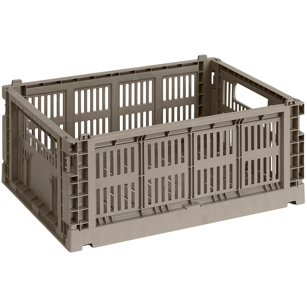 Varmgrå HAY Colour Crate opbevaringskasse i størrelse medium med perforeret design
