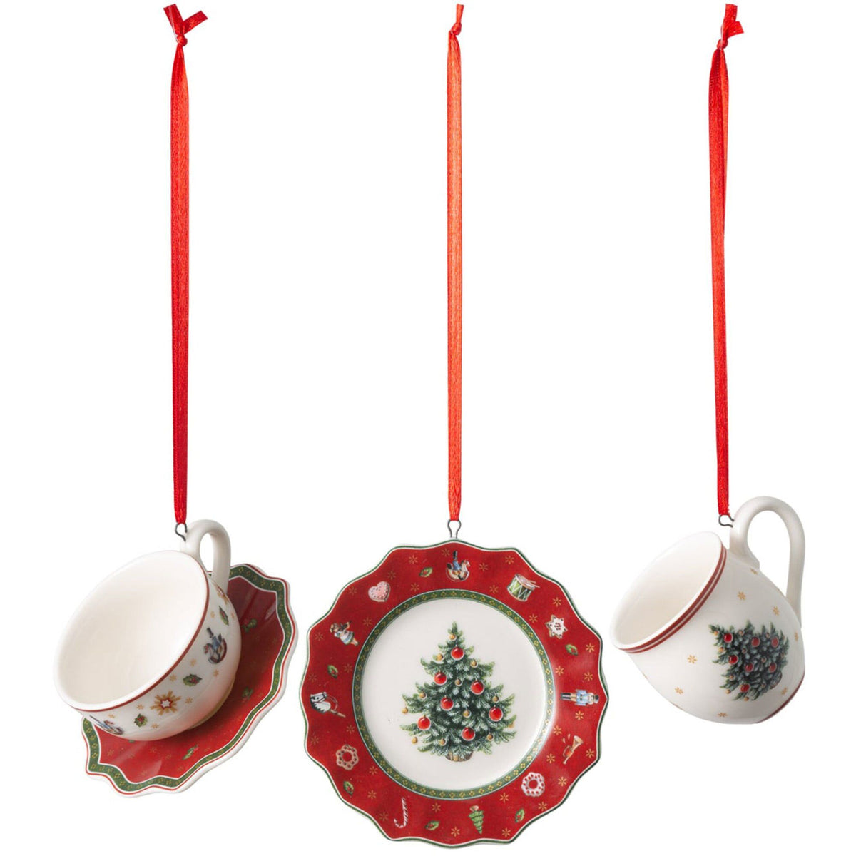 Rødt julepynt i porcelæn formet som service, Toy's Delight fra Villeroy & Boch