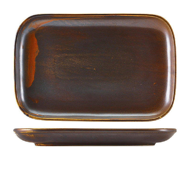 Genware Terra Porcelain rektangulær tallerken i kobbernuancer, 34,5 x 23,5 cm