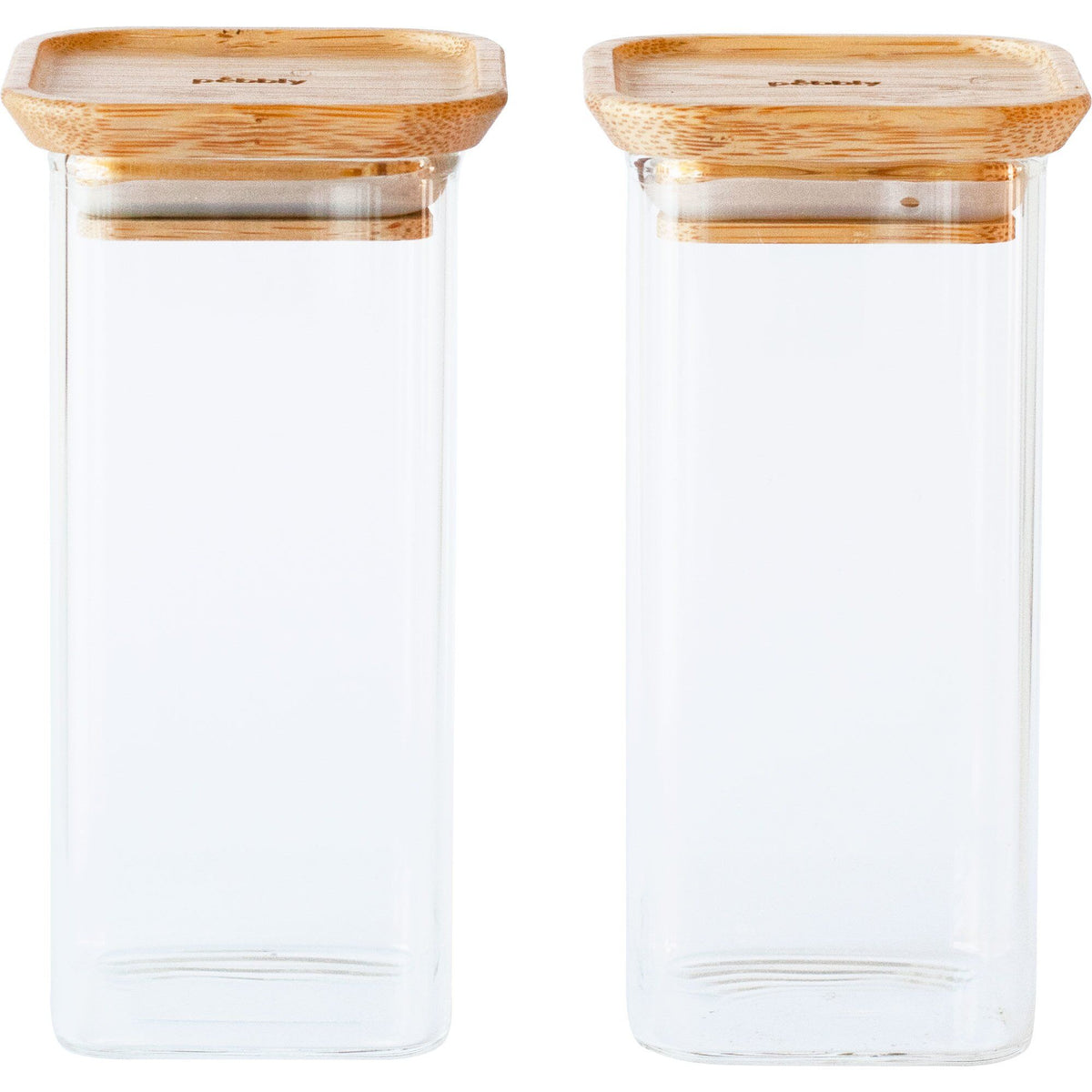 To små firkantede Pebbly opbevaringsglas med bambuslåg, size small