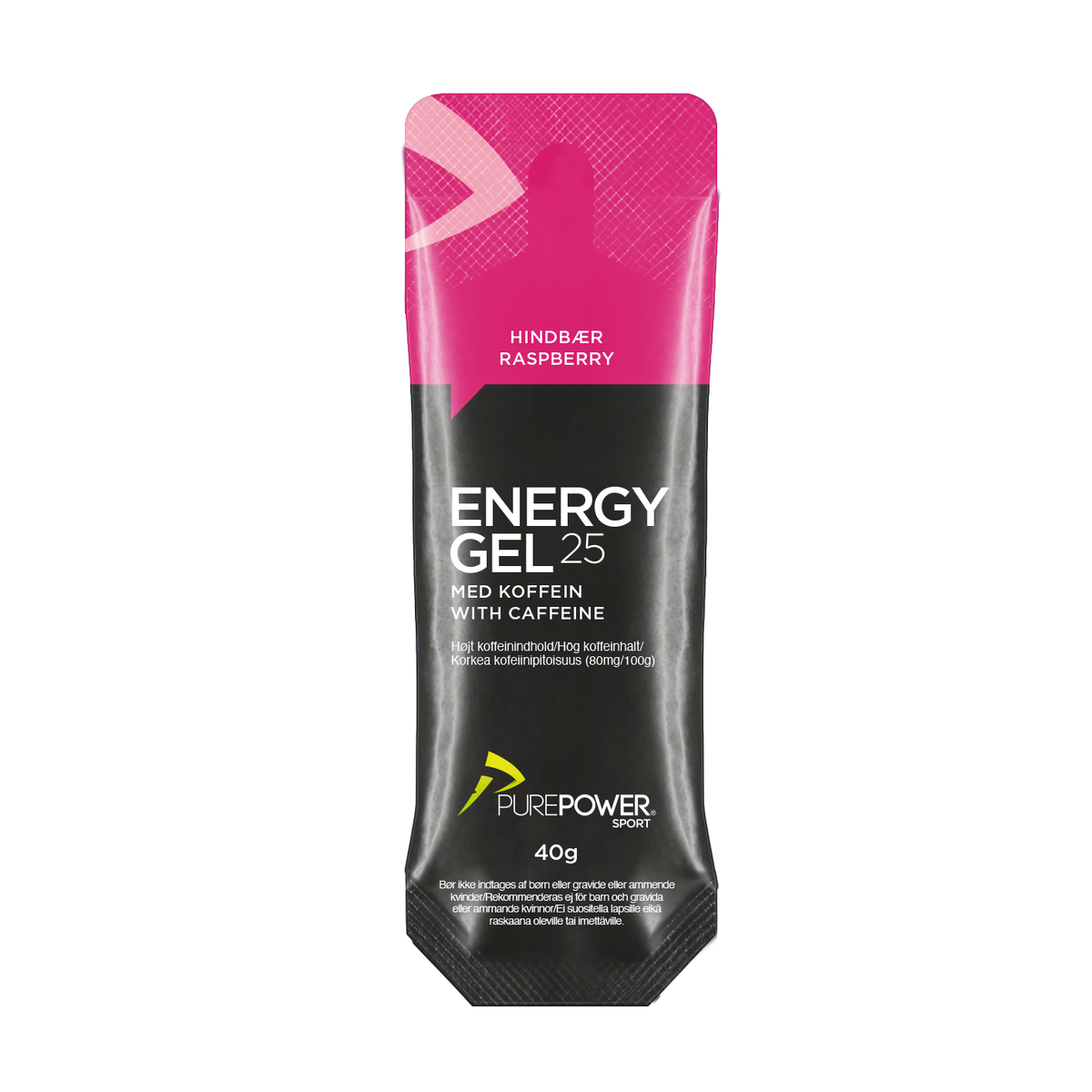 PurePower Energy Gel 25 med koffein og smag af hindbær, 40 g