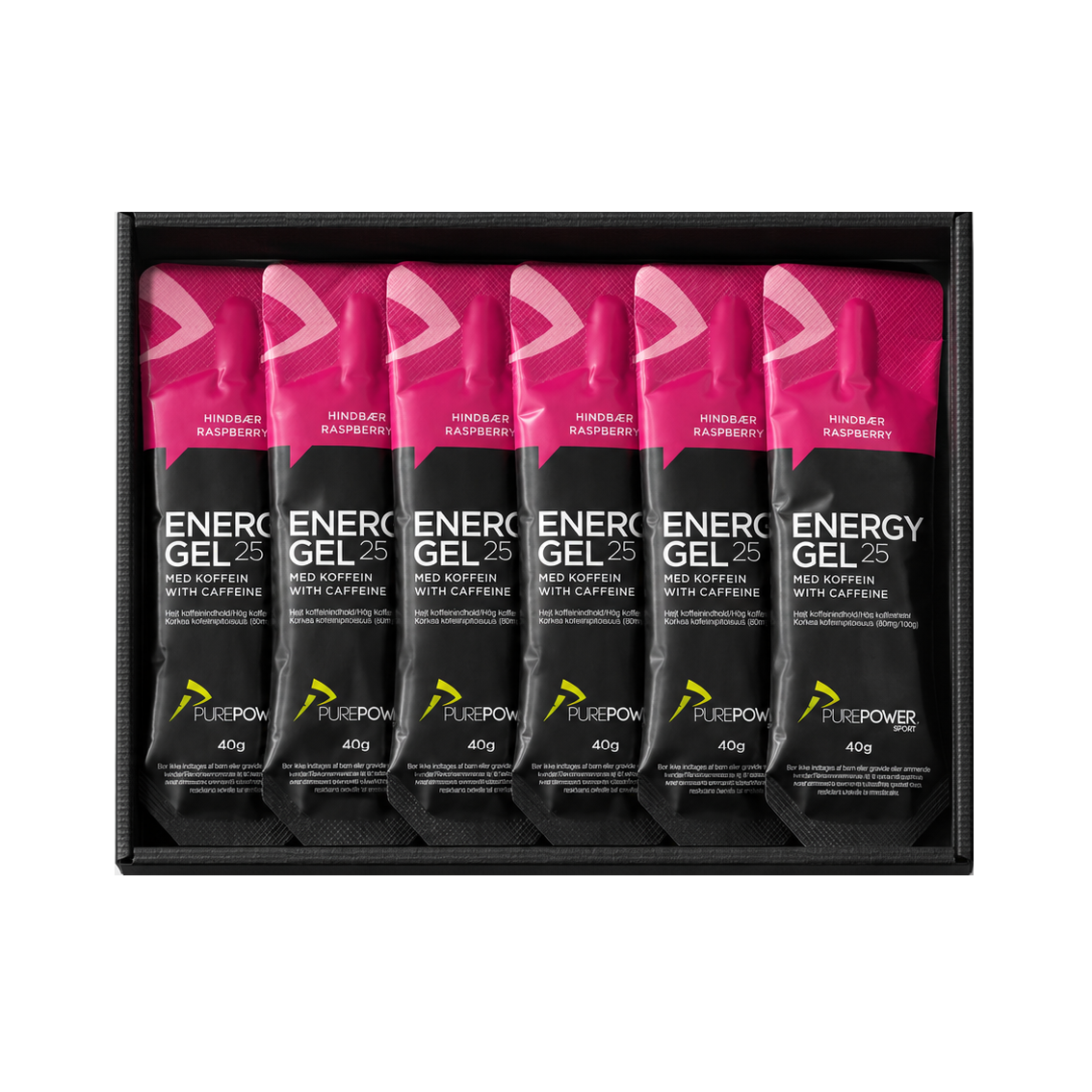 PurePower Energy Gel 25 med koffein og hindbærsmag, 12 breve à 40 g