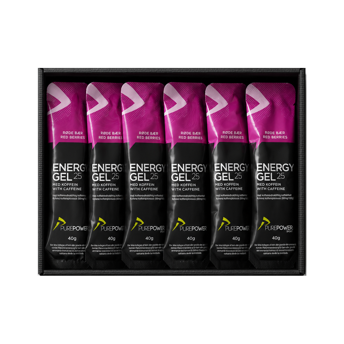 PurePower Energy Gel 25 med koffein og smag af røde bær, 12 breve à 40 g