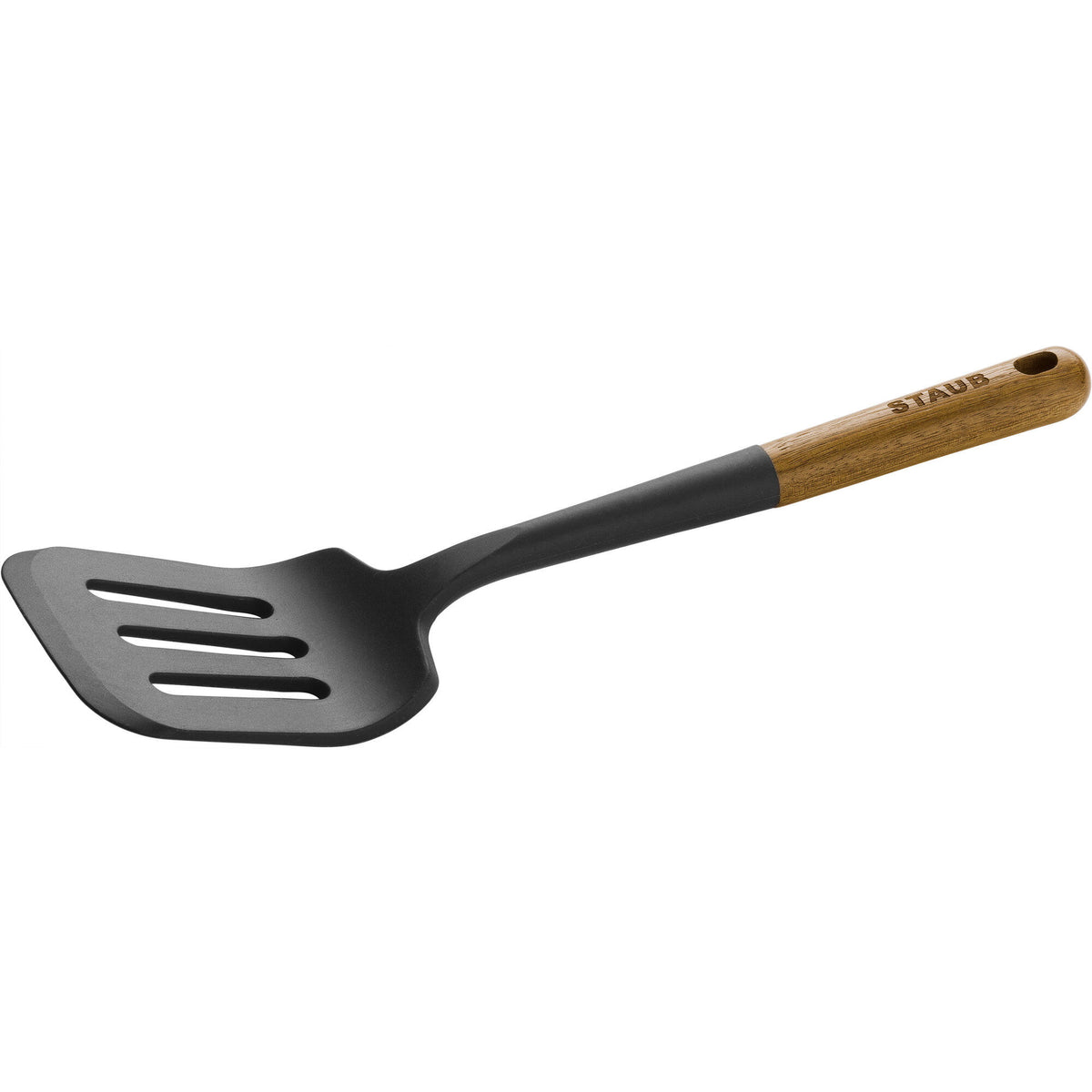 Sort stegespade fra Staub med silikone og skaft af akacietræ, 31 cm lang